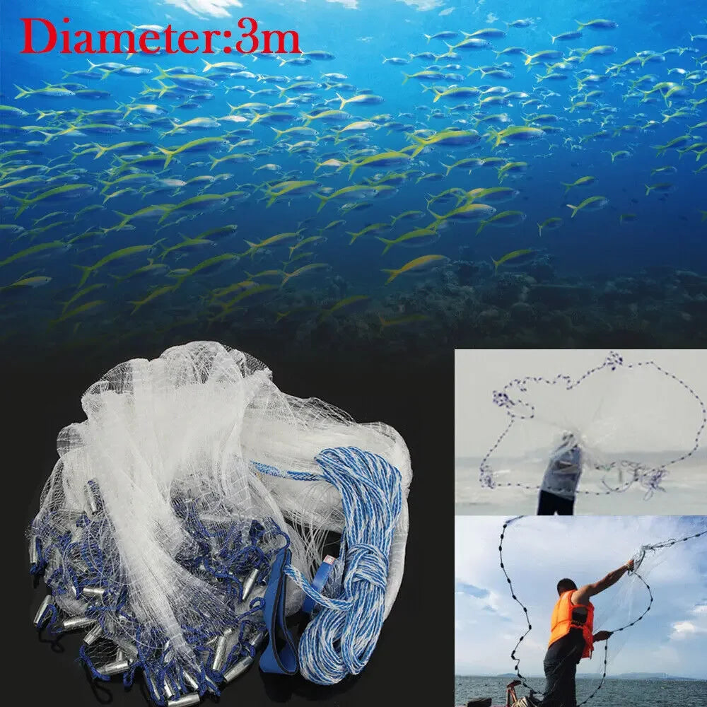 10FT/ 14FT/ 18FT/ 22FT Handmade Saltwater Fishing Cast Net with Sinker, Cast Fishing Net Spin Network Bait Fish Net Old Salt