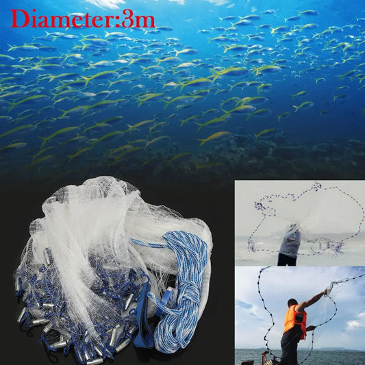 10FT/ 14FT/ 18FT/ 22FT Handmade Saltwater Fishing Cast Net with Sinker, Cast Fishing Net Spin Network Bait Fish Net Old Salt