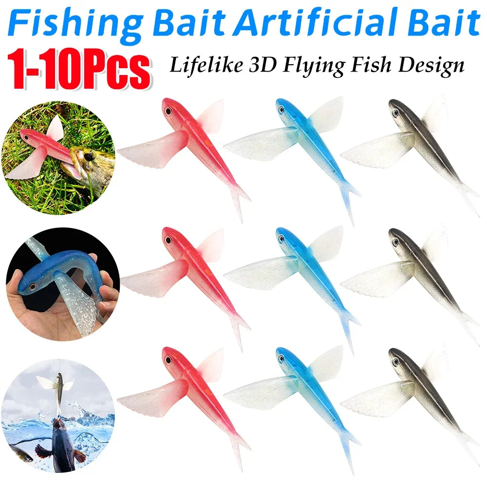 1-10PCS Fishing Lure Bait Sea Fishing Big Flying Fish Soft Bait Tuna Lures Pink Trolling Bird Shaped Teaser For Fishing Tackle