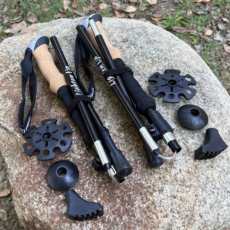 2 PCS 5-Section Outdoor Fold Trekking Pole Cane Camping Portable Walking Hiking Stick For Nordic 등산스틱 Climbing Stick Into Bag