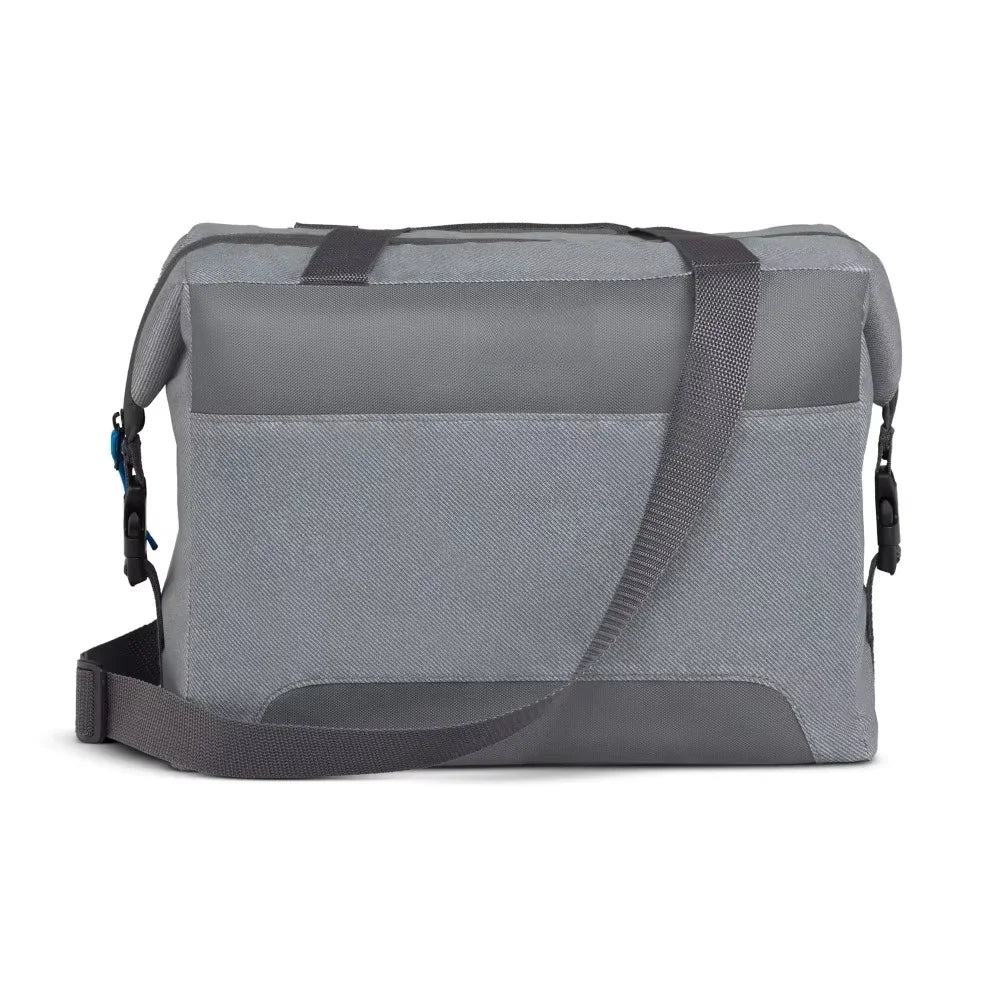 24 Can Soft Sided Cooler, Gray Twill with Ibiza Blue, Insulated Leakproof Bag for Picnics, Beach & Travel