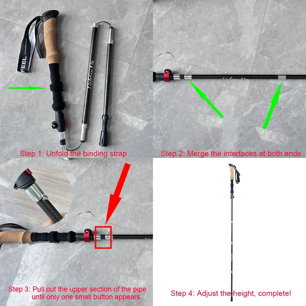 2 PCS 5-Section Outdoor Fold Trekking Pole Cane Camping Portable Walking Hiking Stick For Nordic 등산스틱 Climbing Stick Into Bag