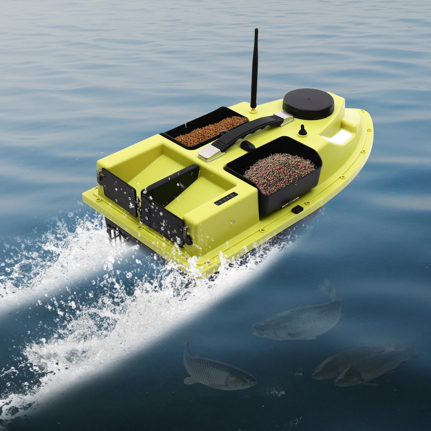 5200mAh GPS Fishing Bait Boat,Remote Control Nest Beater W/ 3/4 Bait Containers and LED Screen,1.5kg/2kg Load Rechargeable