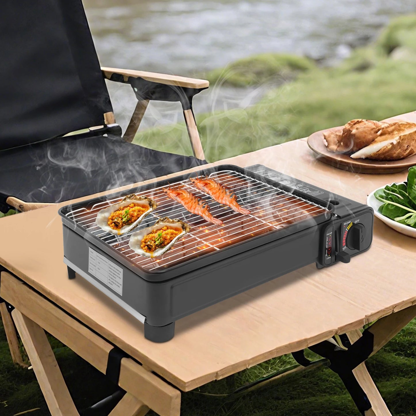 Powerful 2.2KW Portable Gas BBQ Grill Stove for Outdoor Camping Picnic Windproof Lightweight with Carry Case & Accessories