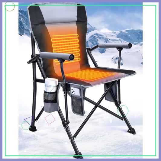 Heated Camping Chair with 3 Temperature Settings, Padded Seat & Back, Cup Holder and Storage Pockets for Outdoor Use
