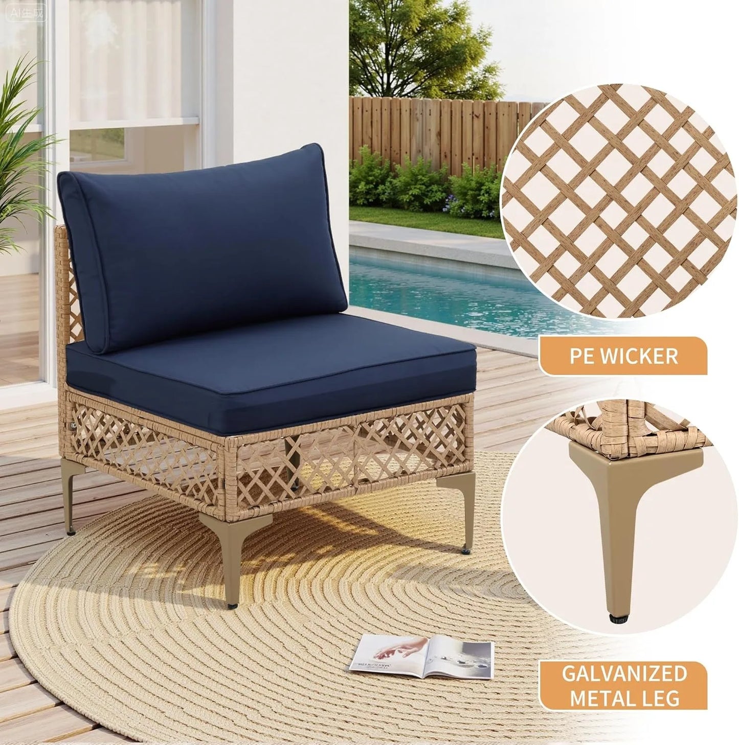 7 Piece Outdoor Wicker Patio Furniture Set, Rattan Sectional Sofa Couch, Patio Conversation Set with Cushion & Coffee Table, for