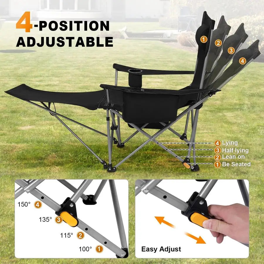 2PK 4Position Reclining Camping Chair with Removable Footrest, Blanket Cotton Cushion, 2in1 Adjustable Portable Lounge Chair wit