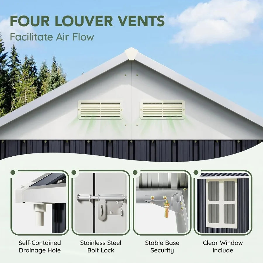 8x6 FT Outdoor Metal Storage Shed with Clear Window Lockable Single Door Weather-Resistant Garden Tool Shed for Backyard Patio