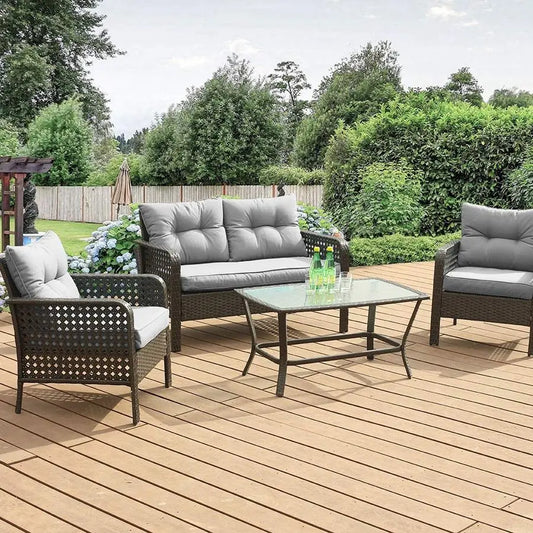 Patio Furniture Set Outdoor Furniture 4 Pieces Wicker Patio Conversation Sets with Loveseat, Rattan Seating Outside Patio Set Co