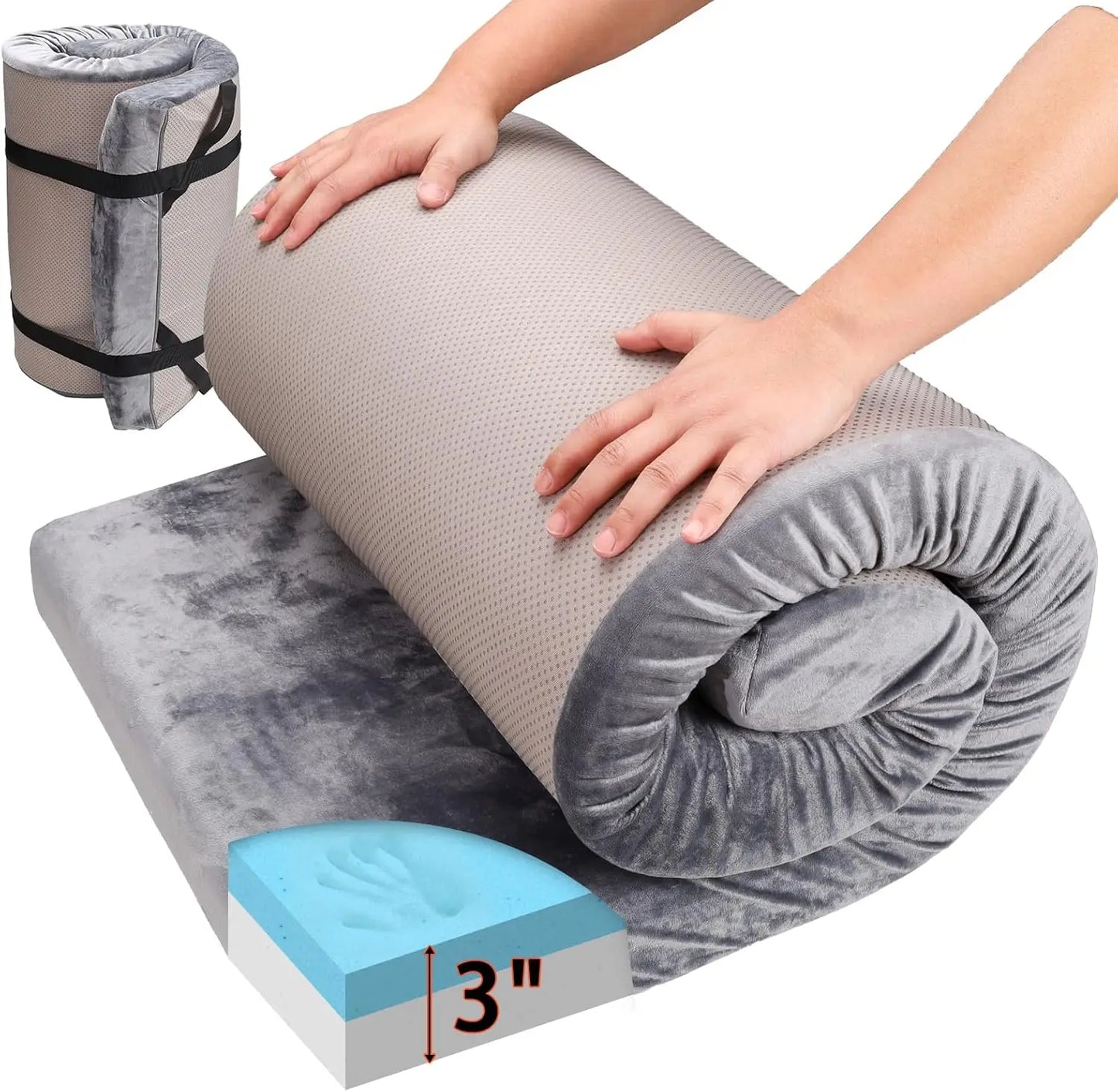 3-Inch Memory Foam Sleeping Pad, Waterproof Roll-Up Camping Mattress for Adults